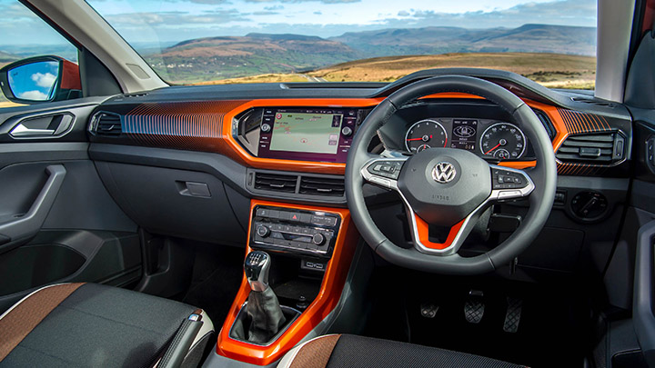Orange Volkswagen T-Cross interior