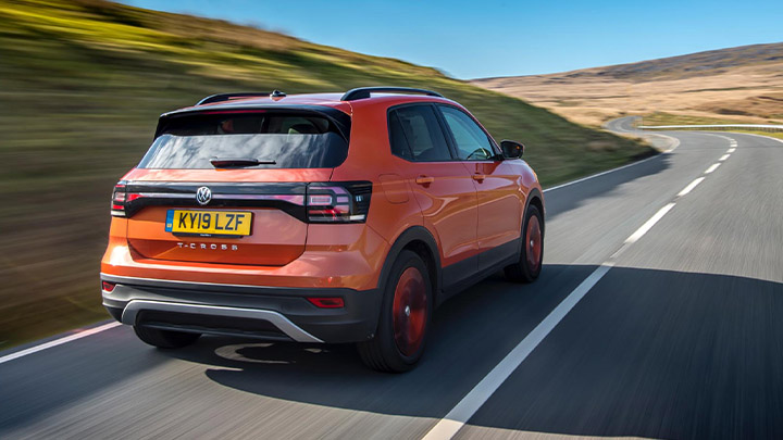 Orange Volkswagen T-Cross rear