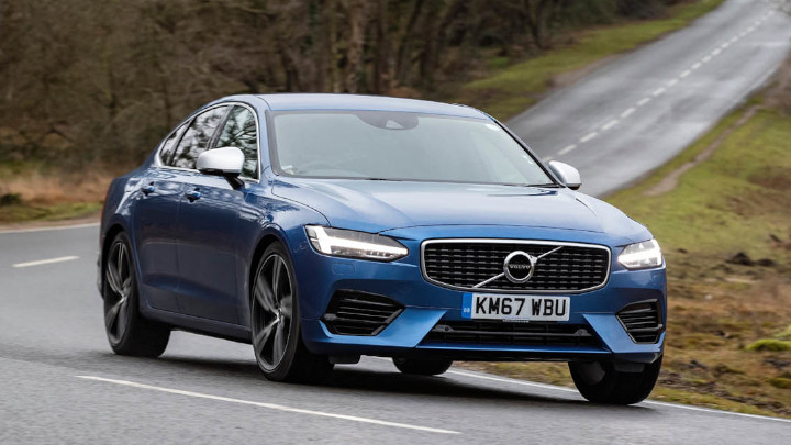 Blue Volvo S90 Exterior Front Driving
