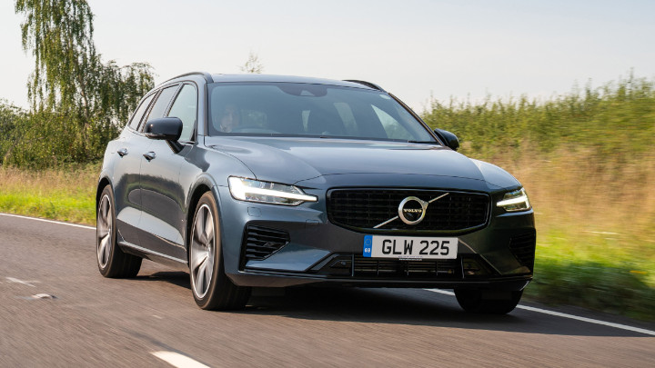 Blue Volvo V60 Exterior Front Driving