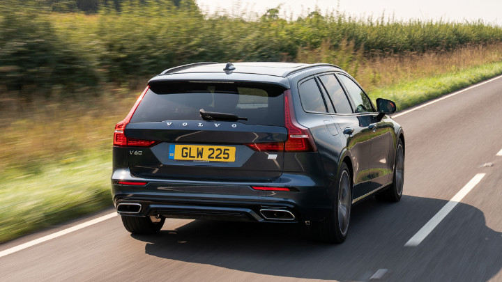 Blue Volvo V60 Exterior Rear Driving