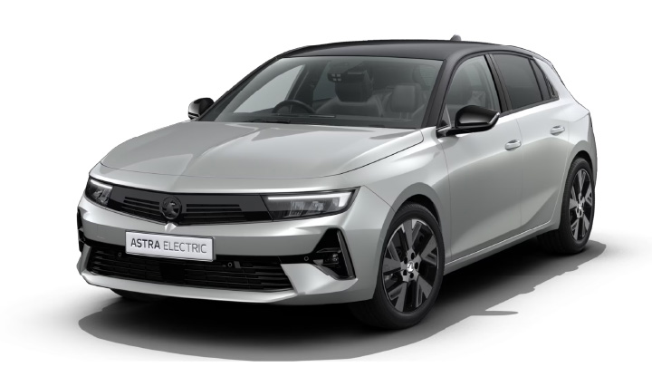 Grey Vauxhall Astra GS Electric on a white background