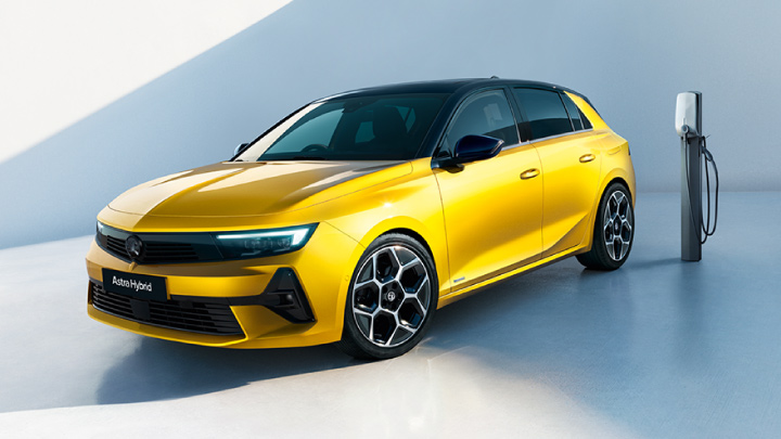 Yellow Vauxhall Astra Plug-in Hybrid Exterior Front Charging