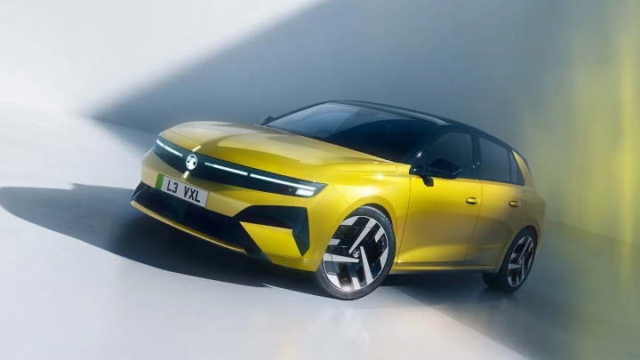 Yellow Vauxhall Astra Exterior Front in Studio