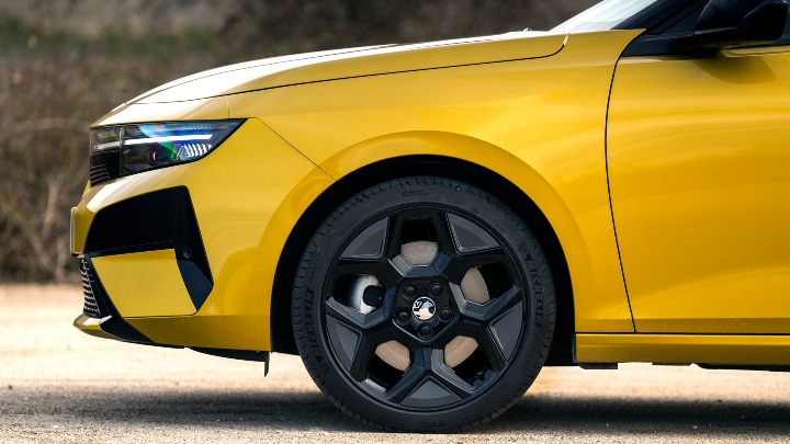 Yellow Vauxhall Astra Wheel close up side