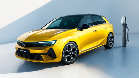 Yellow Vauxhall Astra Plug-in Hybrid Exterior Front Charging