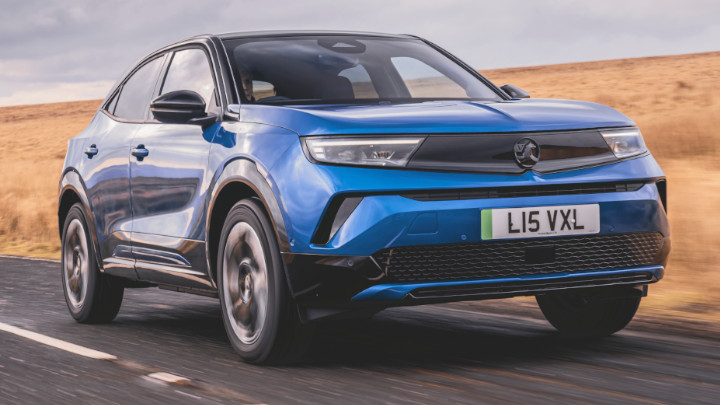 Vauxhall Mokka Electric Driving Front Blue