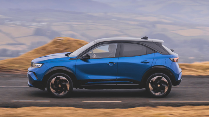 Vauxhall Mokka Electric Side Driving Blue