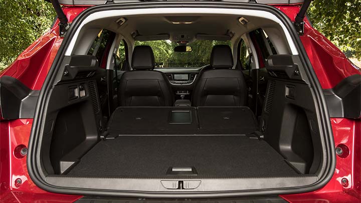 red vauxhall grandland x, boot with rear seats folded