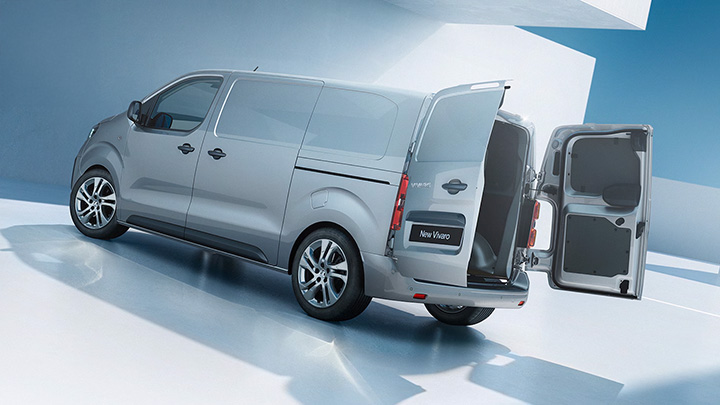 Silver Vauxhall Vivaro Van Rear Doors Open