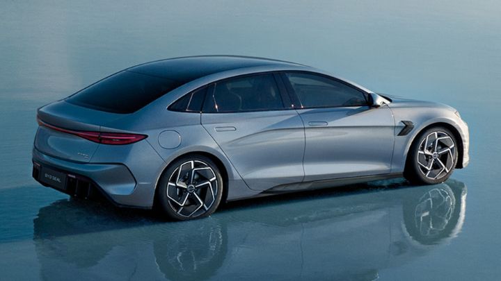 Grey BYD Seal driving in the water