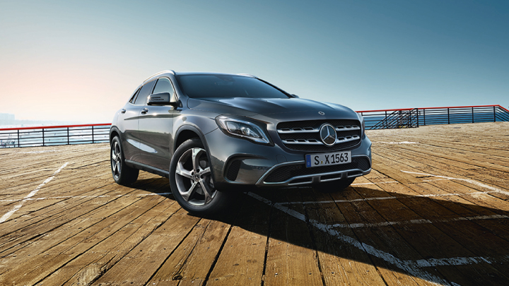 Mercedes-Benz GLA in grey parked up.