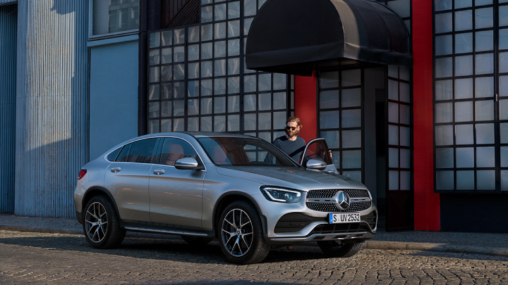 Silver Mercedes-Benz GLC-Coupe parked.